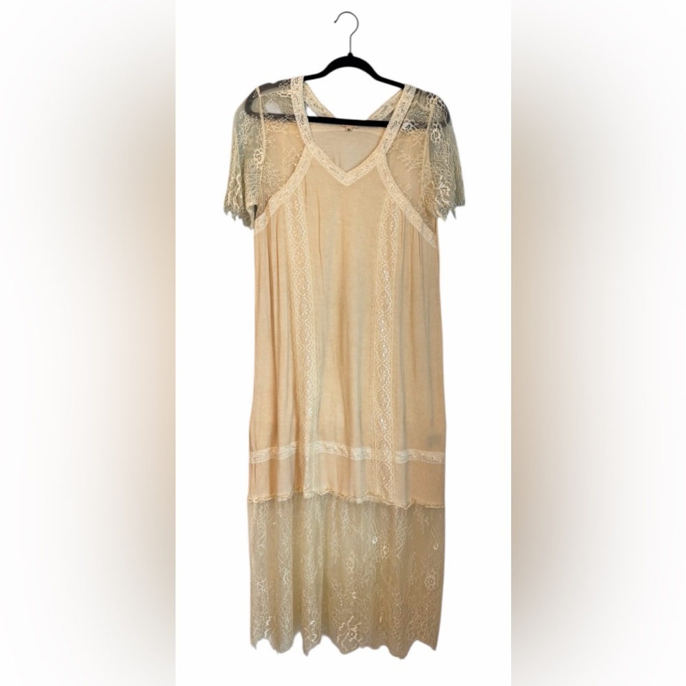 POL Beige Lace Maxi Dress